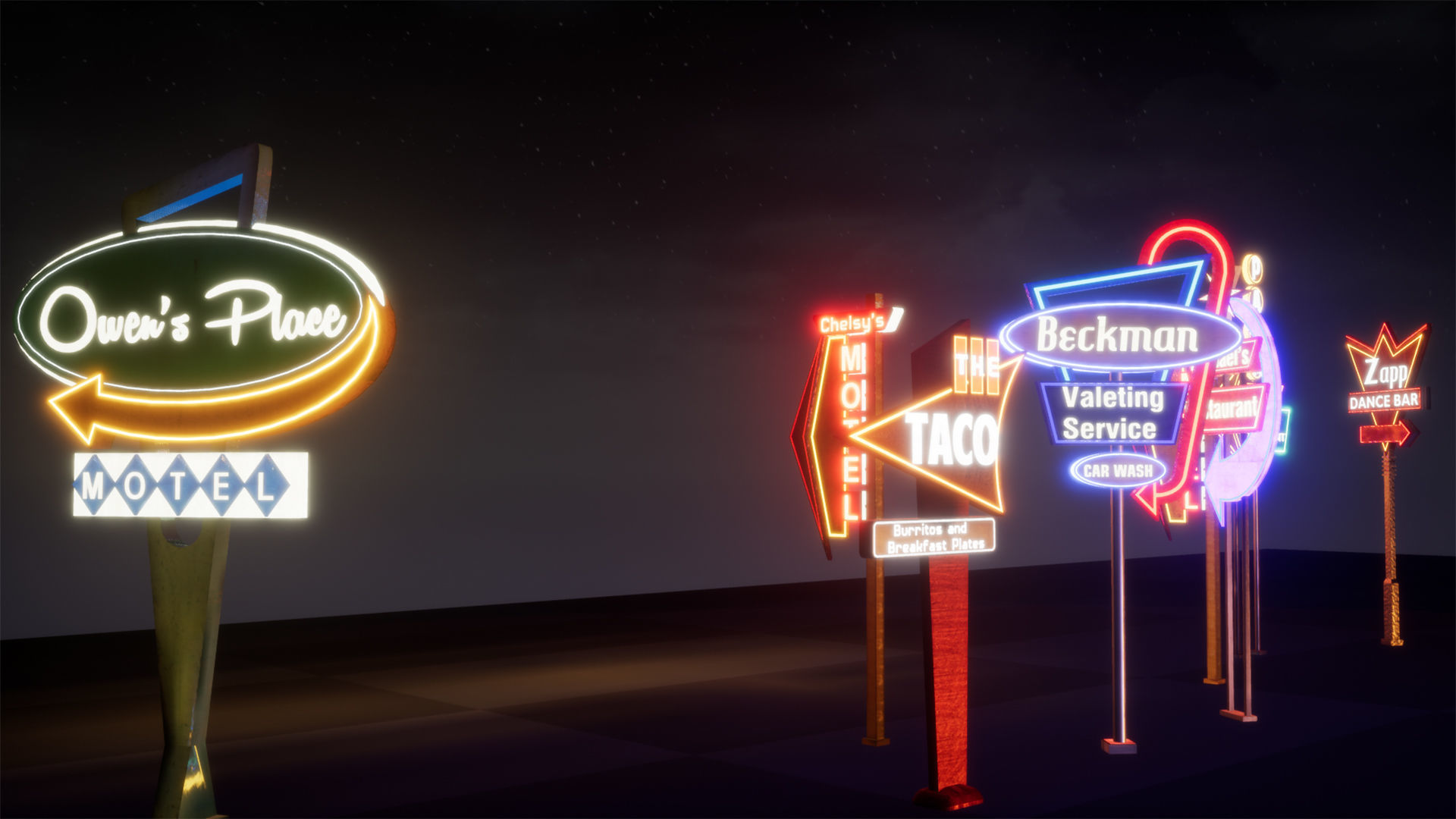 Retro Googie Diner Neon Sign Set - FBX Included Low-poly 3D model_6