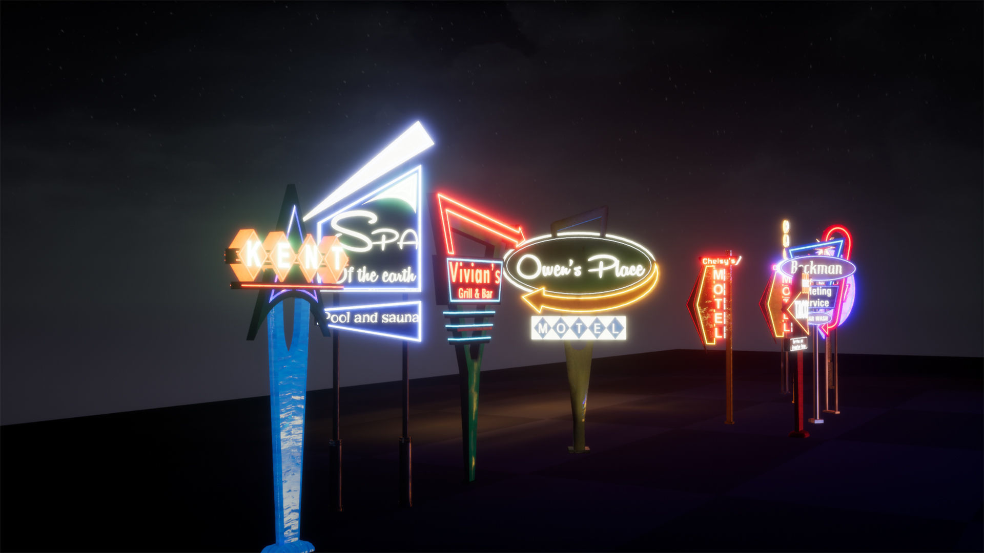 Retro Googie Diner Neon Sign Set - FBX Included Low-poly 3D model_5
