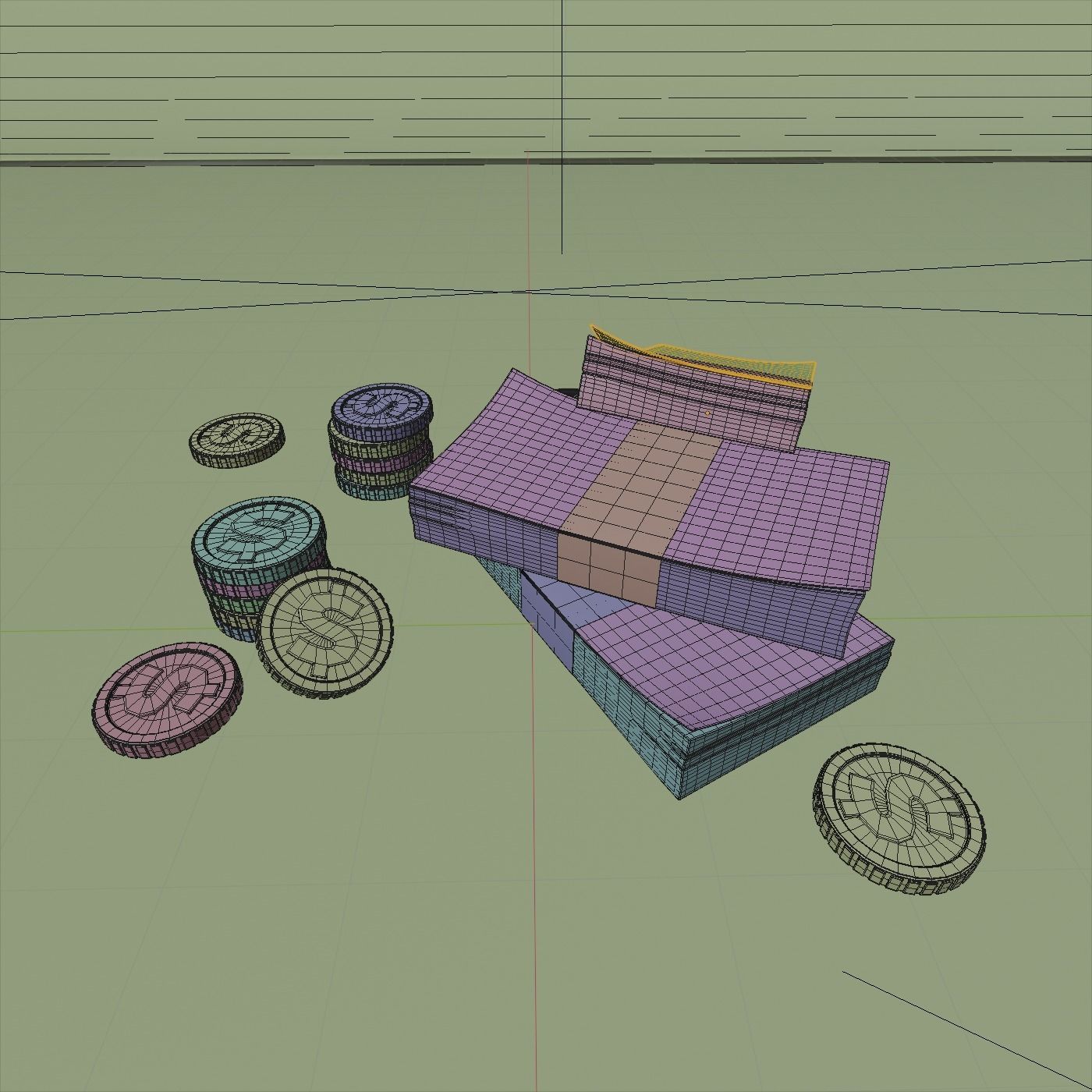 Pack of money cash and gold coins 3D model_3
