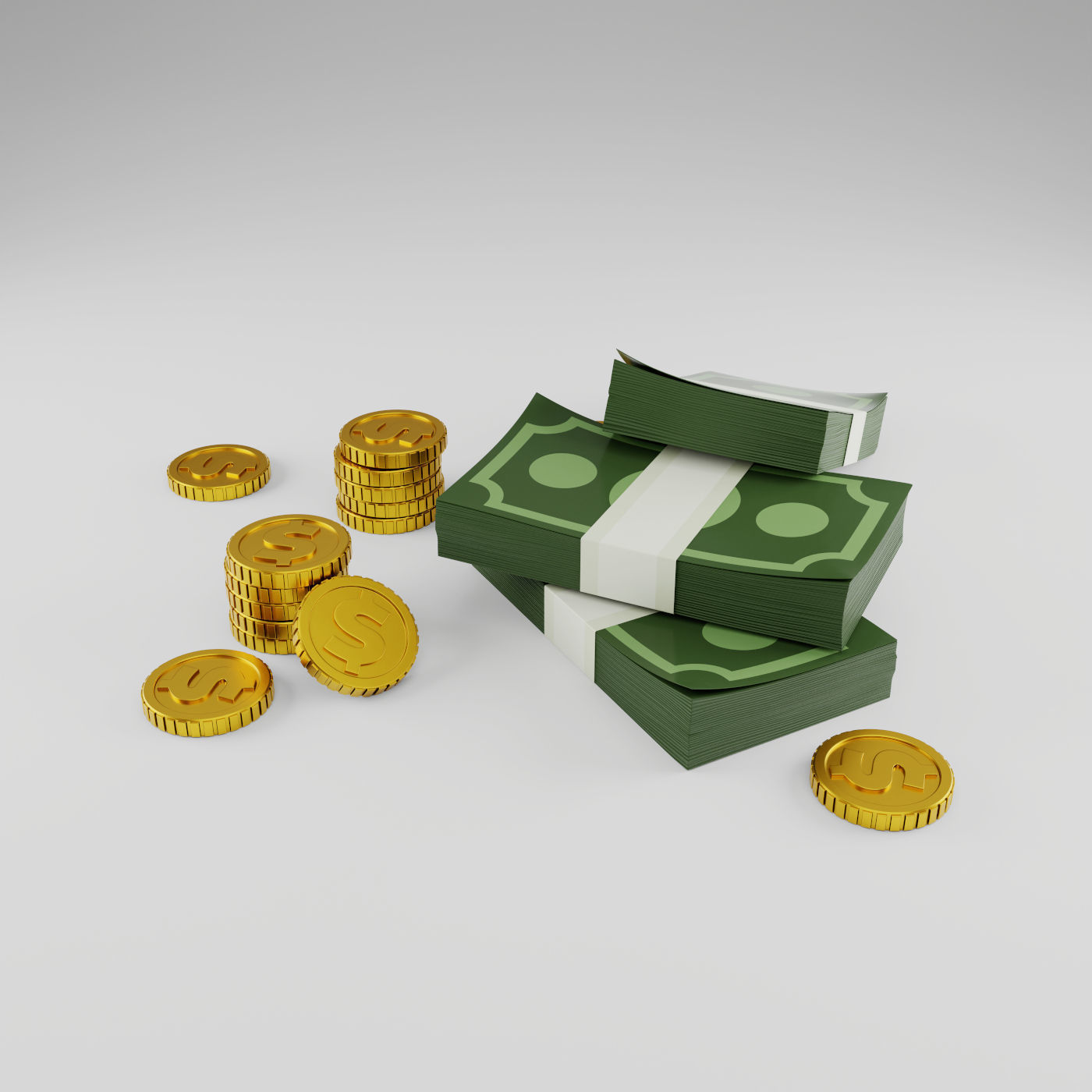 Pack of money cash and gold coins 3D model_1