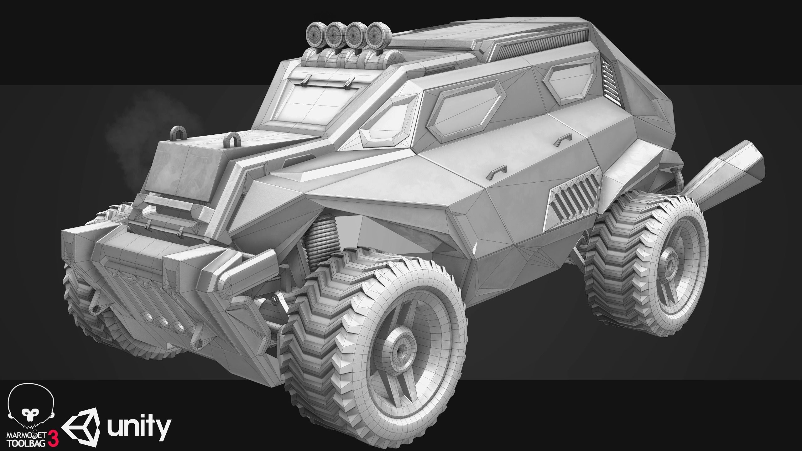 Sci-Fi Armored Military Cars Pack PBR Low-poly 3D model_12