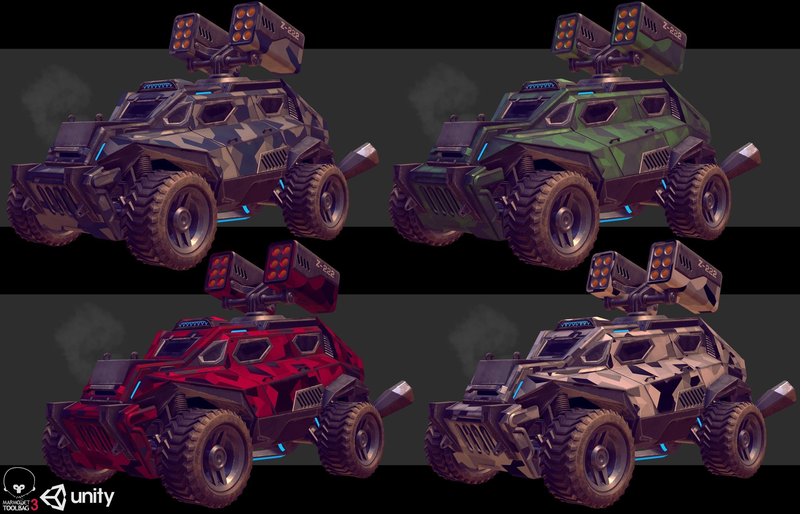 Sci-Fi Armored Military Cars Pack PBR Low-poly 3D model_4