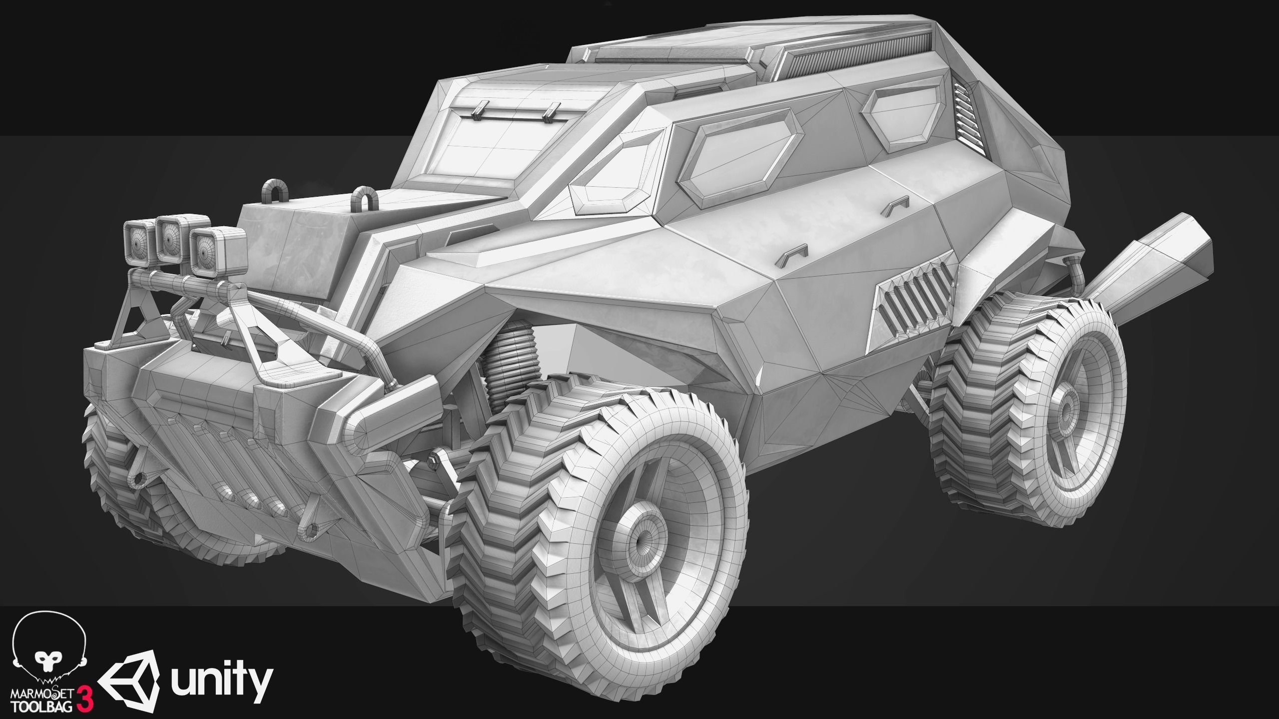 Sci-Fi Armored Military Cars Pack PBR Low-poly 3D model_16