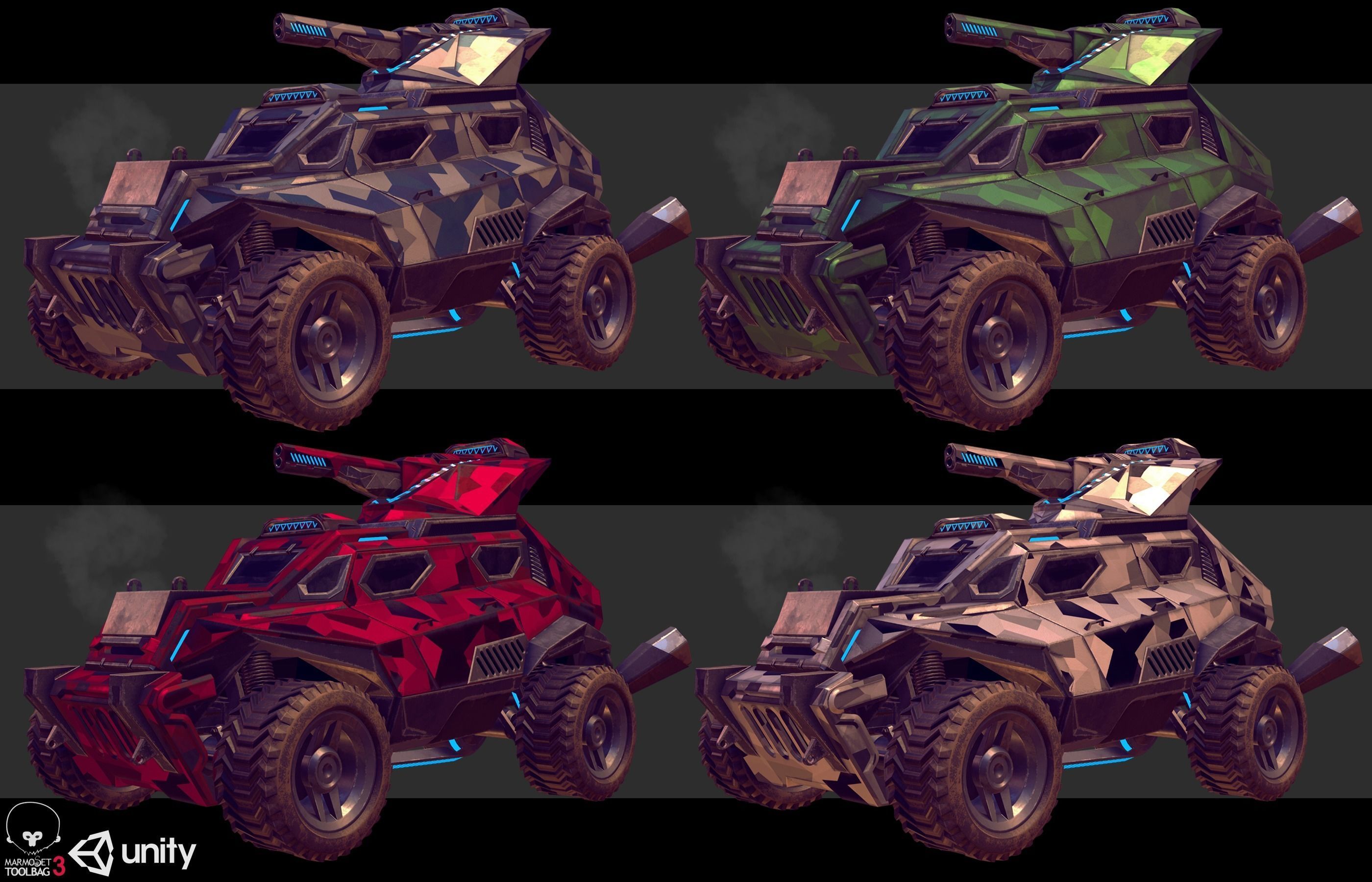 Sci-Fi Armored Military Cars Pack PBR Low-poly 3D model_2