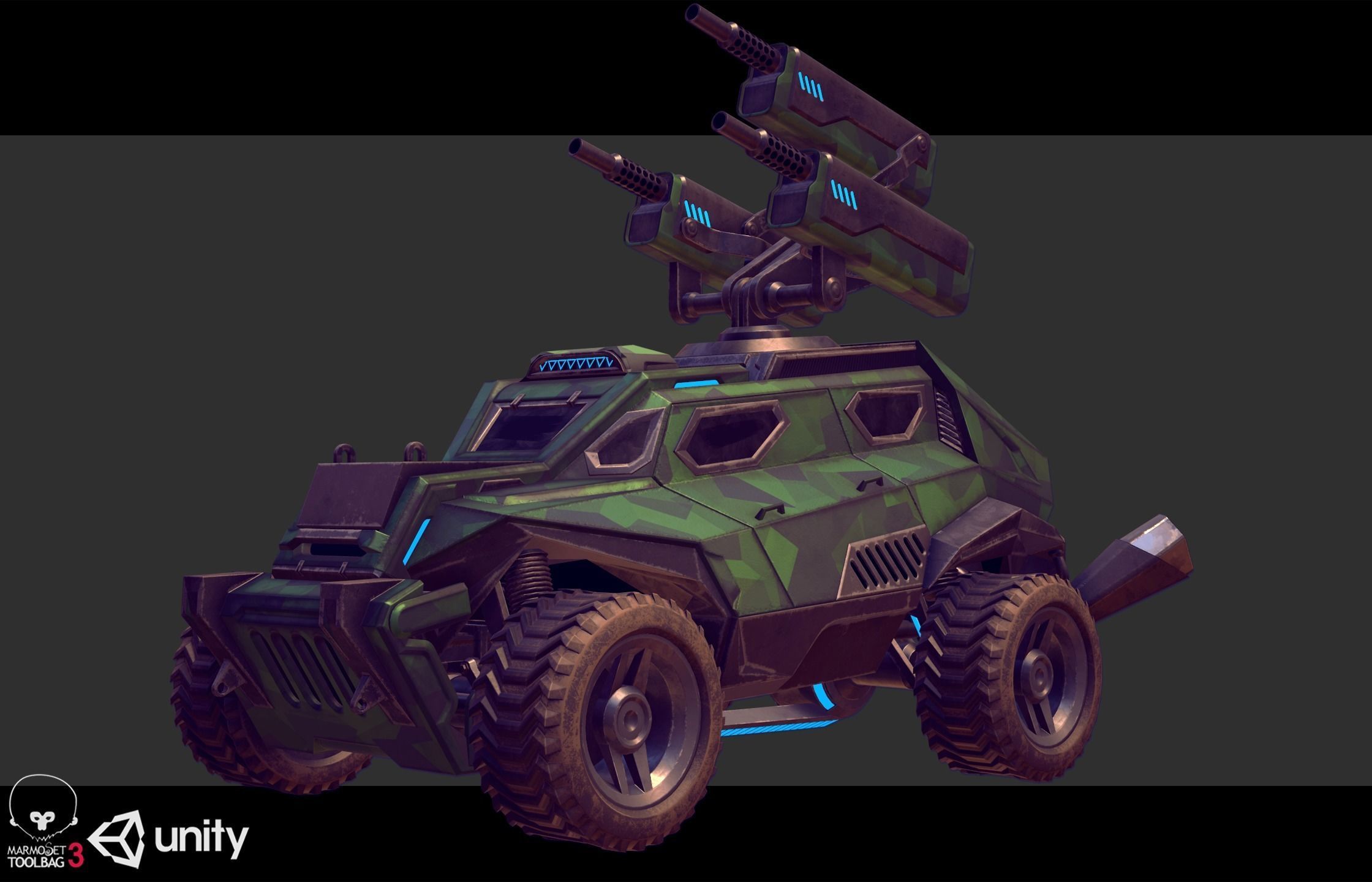 Sci-Fi Armored Military Cars Pack PBR Low-poly 3D model_19