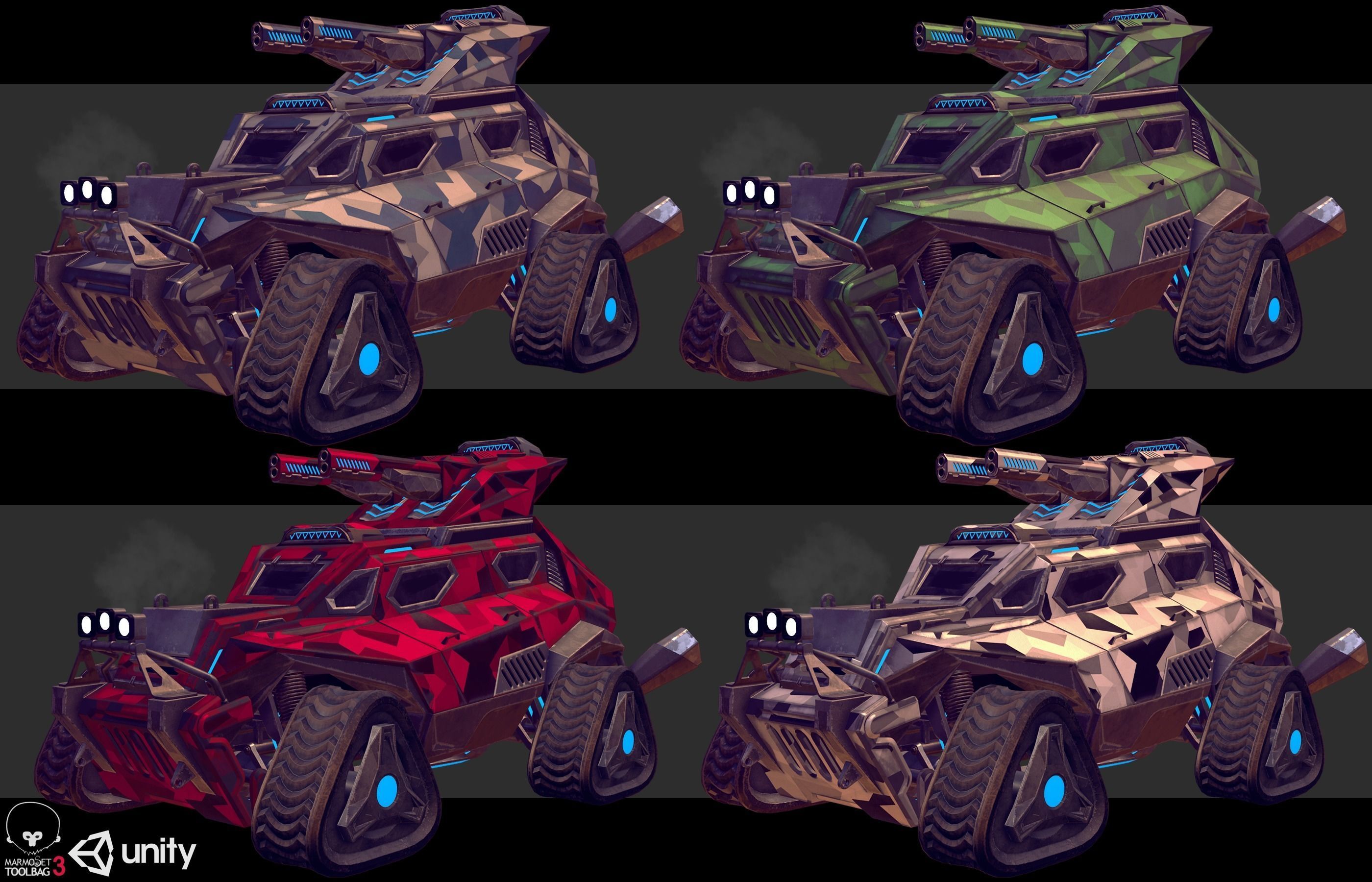 Sci-Fi Armored Military Cars Pack PBR Low-poly 3D model_6