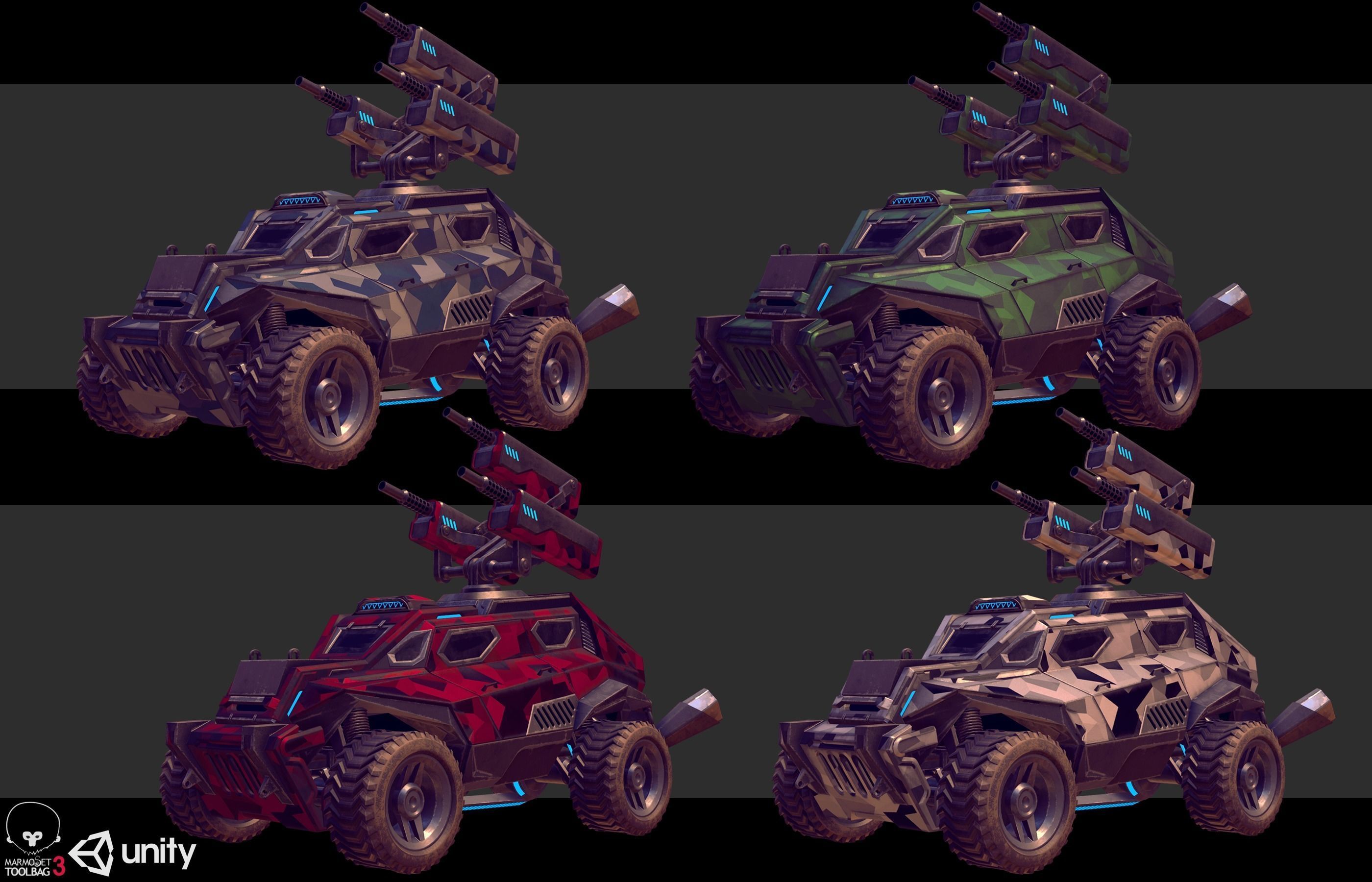 Sci-Fi Armored Military Cars Pack PBR Low-poly 3D model_7