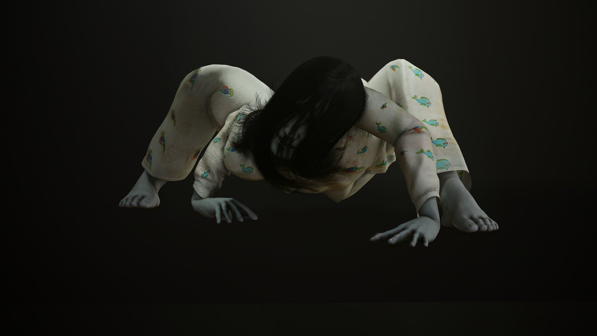 Creepy Ghost Girl Low-poly 3D model_7