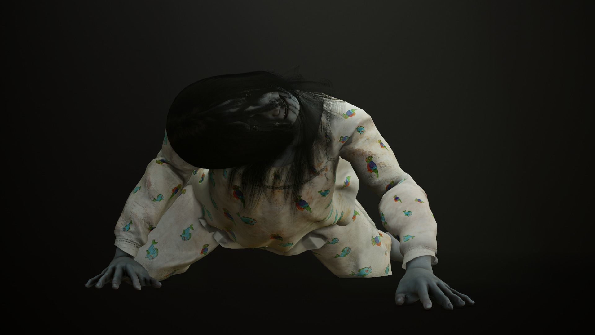 Creepy Ghost Girl Low-poly 3D model_8