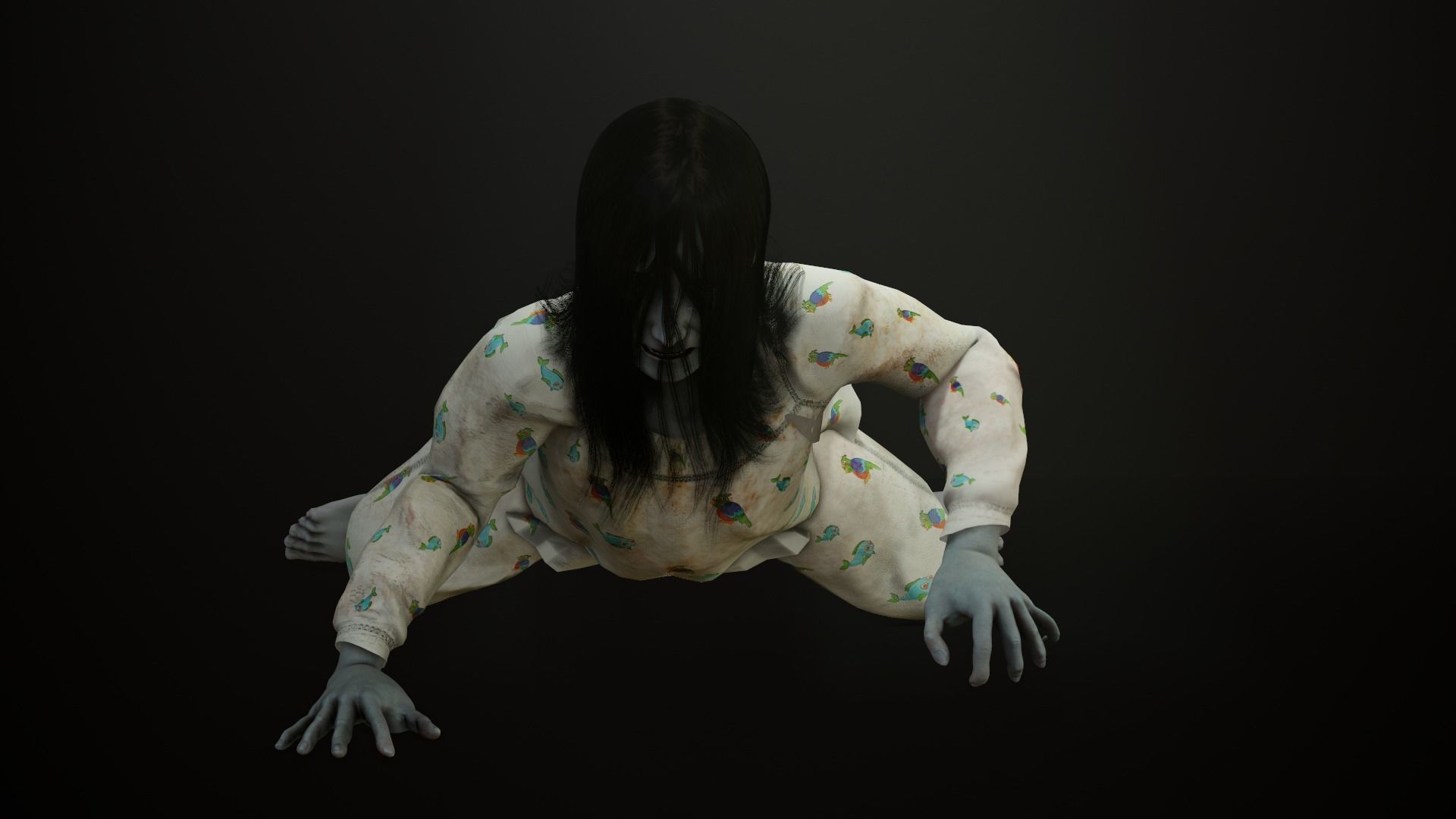 Creepy Ghost Girl Low-poly 3D model_6