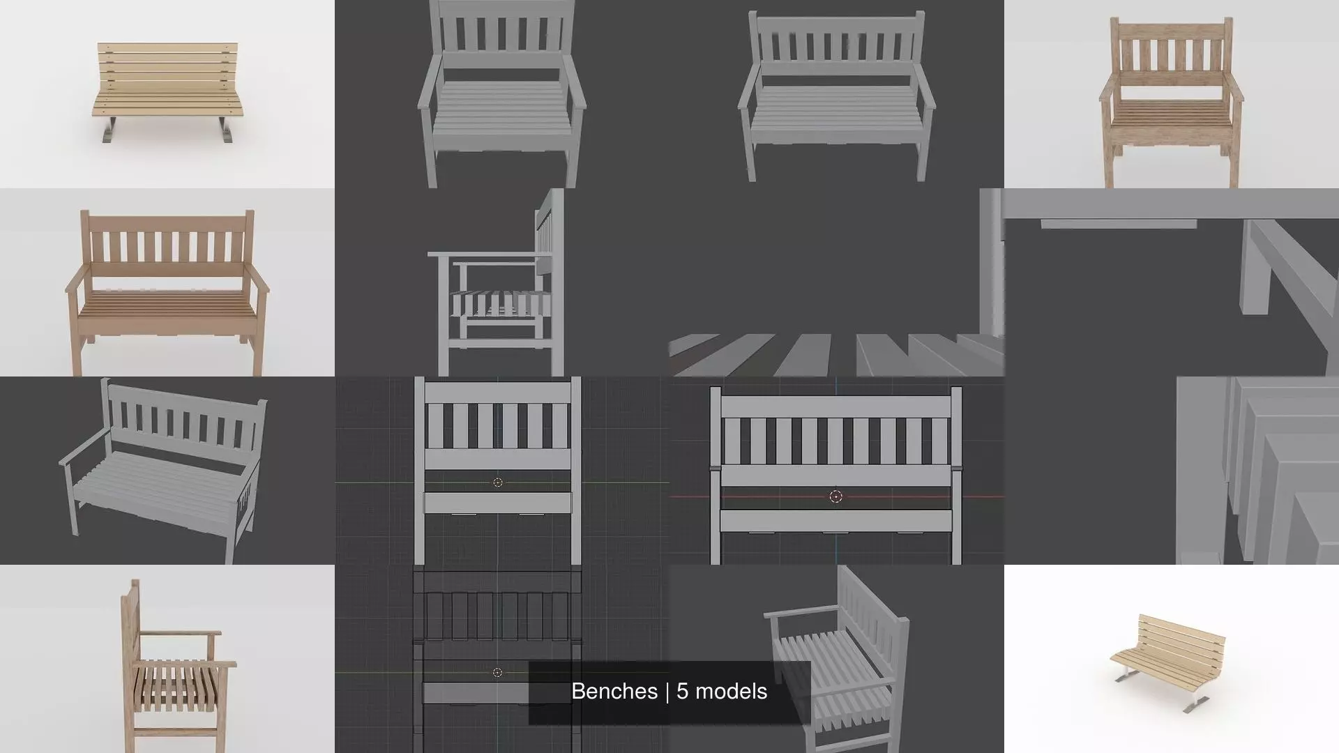 Benches park bench slats 3D Model Collection_0