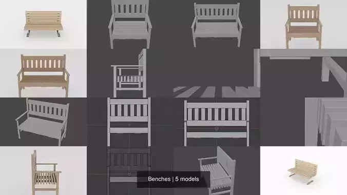 Benches park bench slats 3D Model Collection