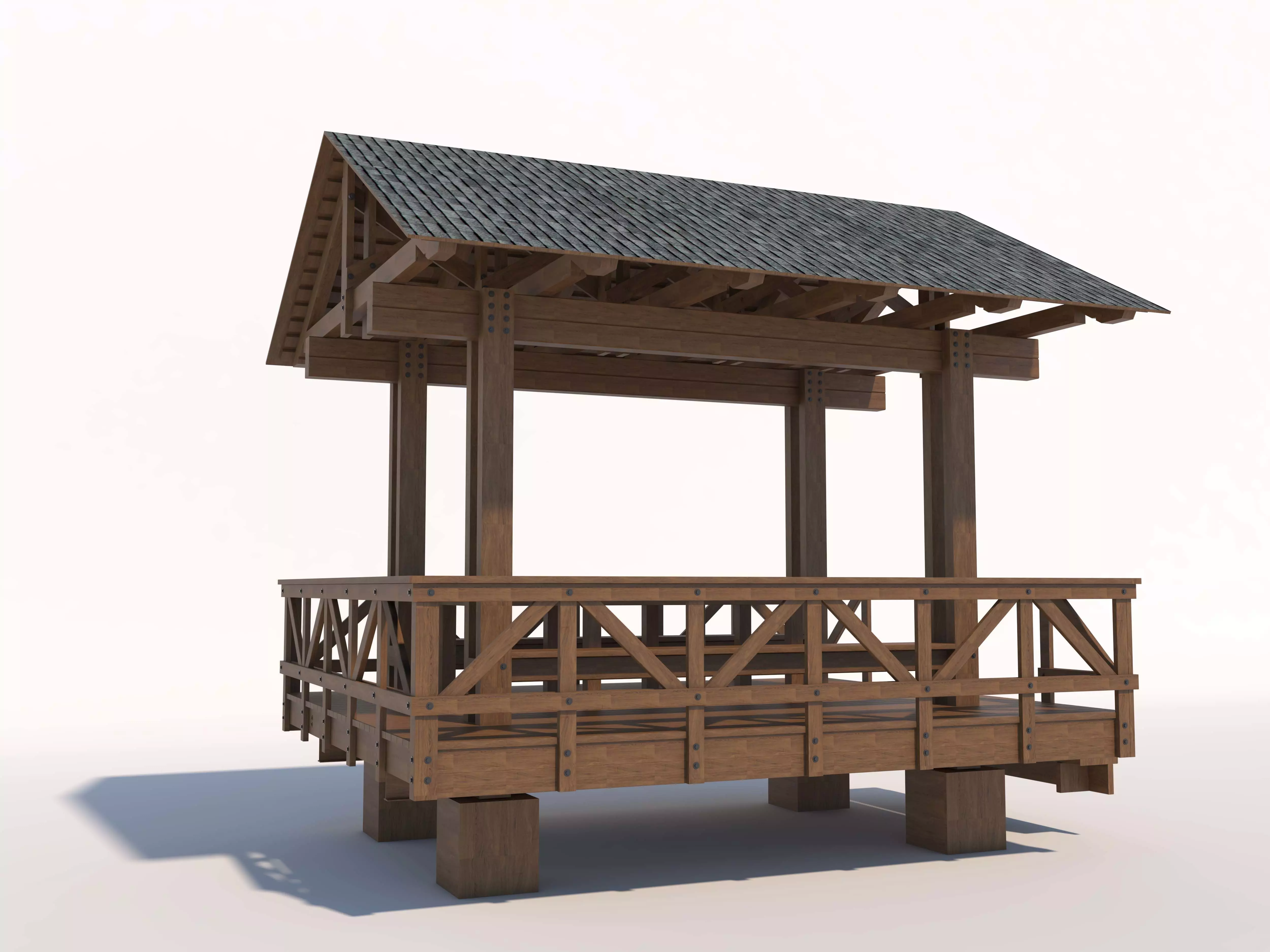 camellia wooden gazebo 3D model_0