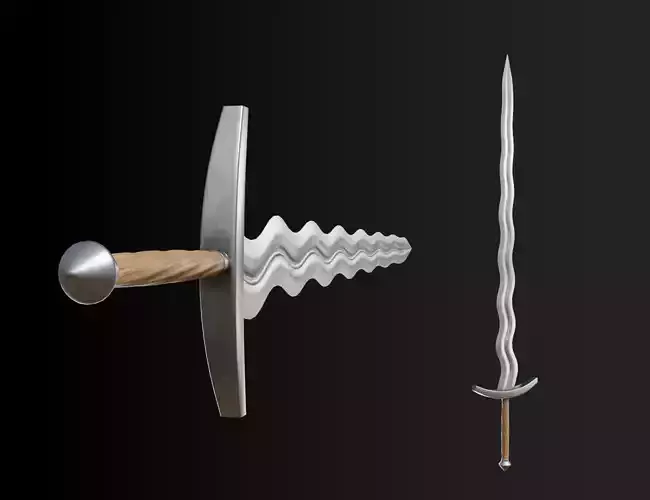 Flame bladed sword flamberge Low-poly 3D model