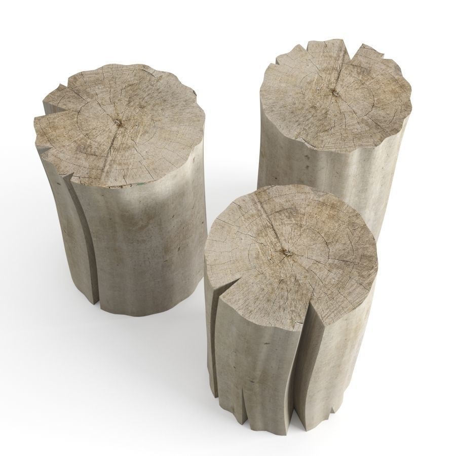 Wood Stub Side Tables 3D model_1