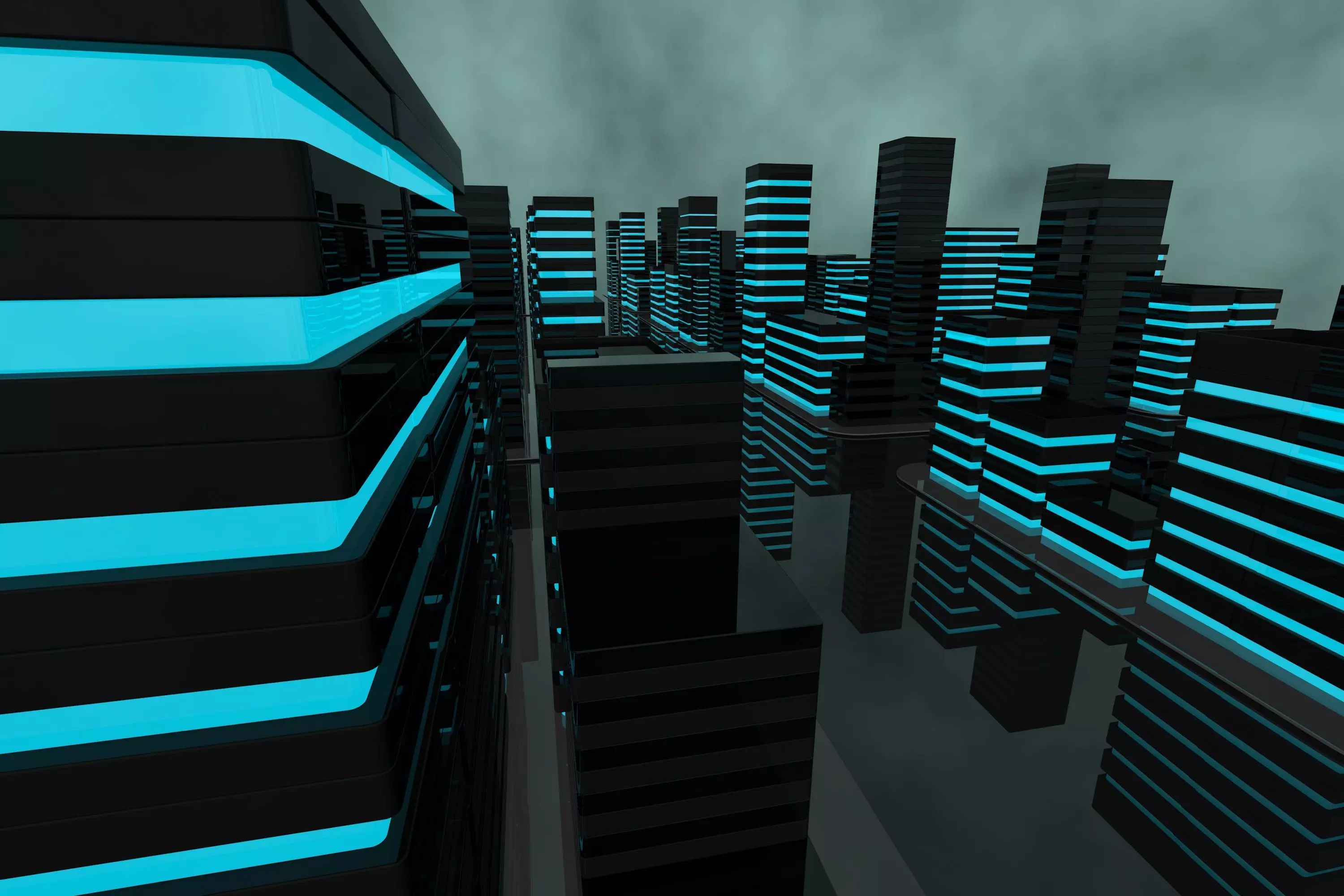 Futuristic abstract sci-fi city with unique buildings 3D model_0