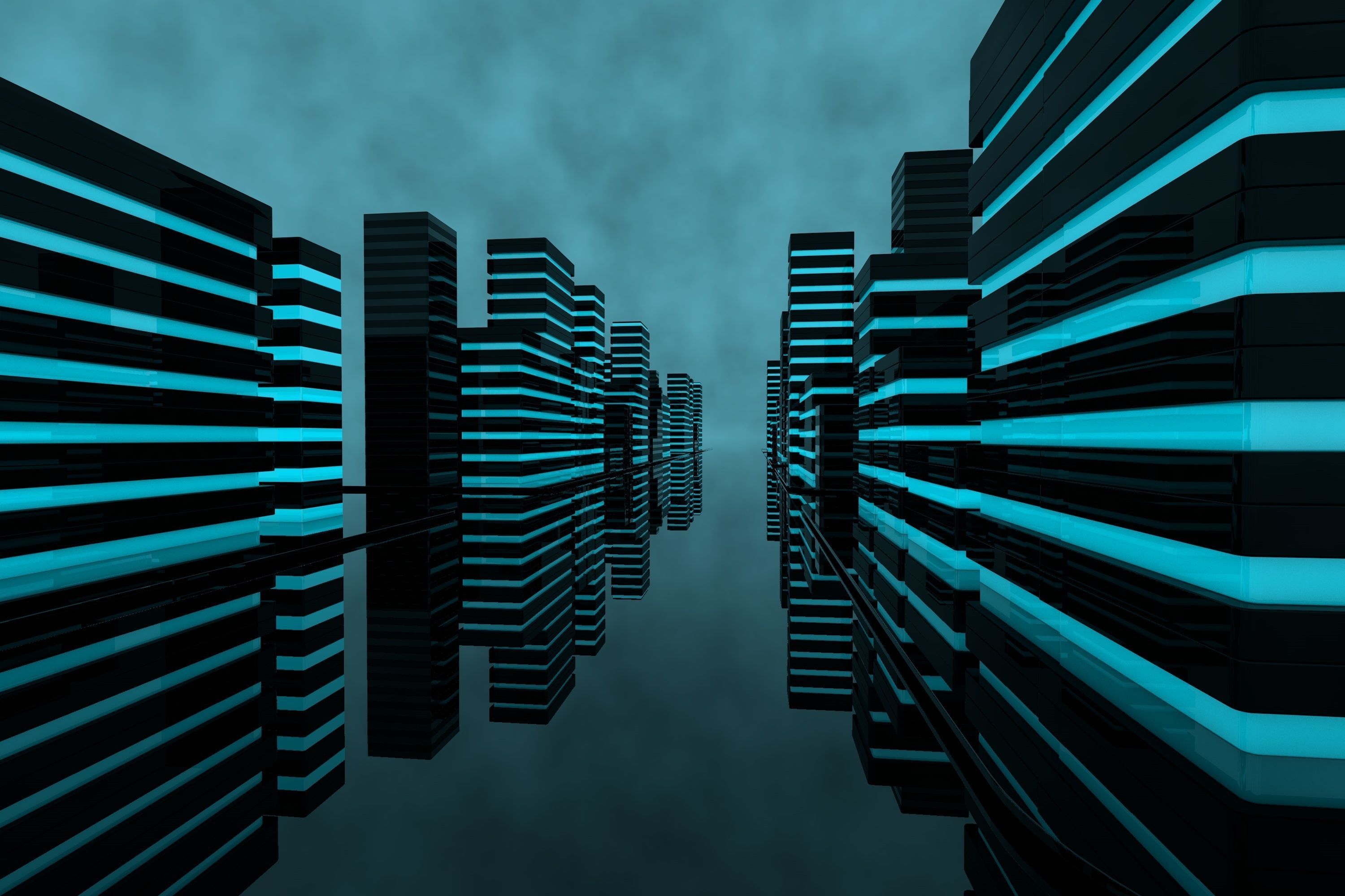 Futuristic abstract sci-fi city with unique buildings 3D model_9