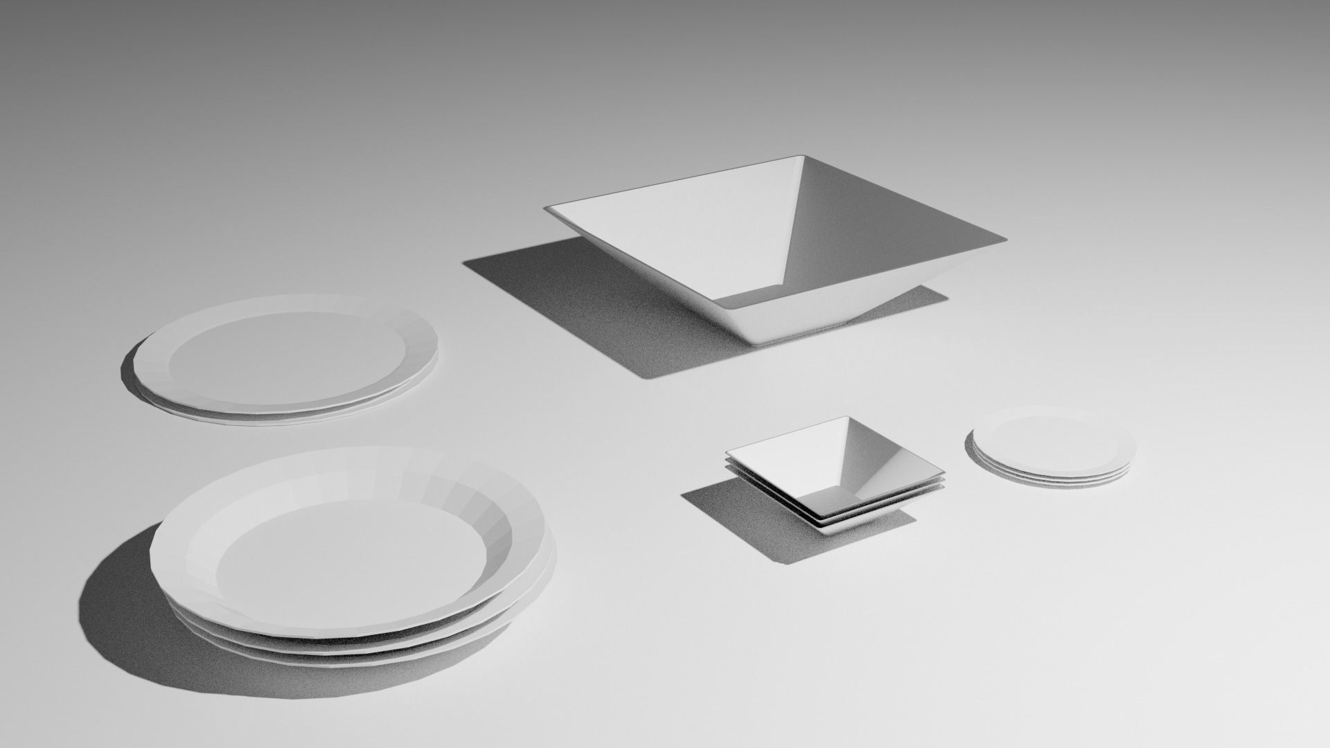 Set of plates and bowls Low-poly 3D model_2