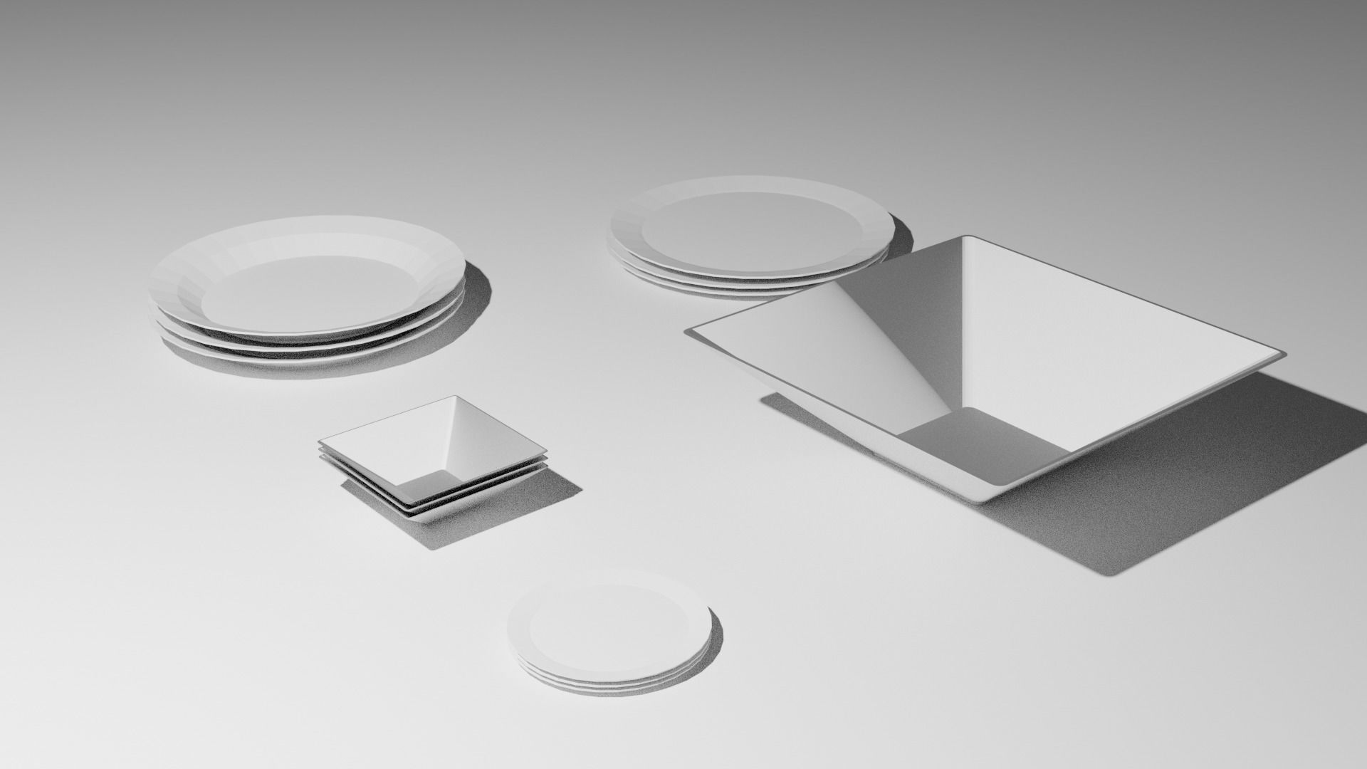 Set of plates and bowls Low-poly 3D model_4