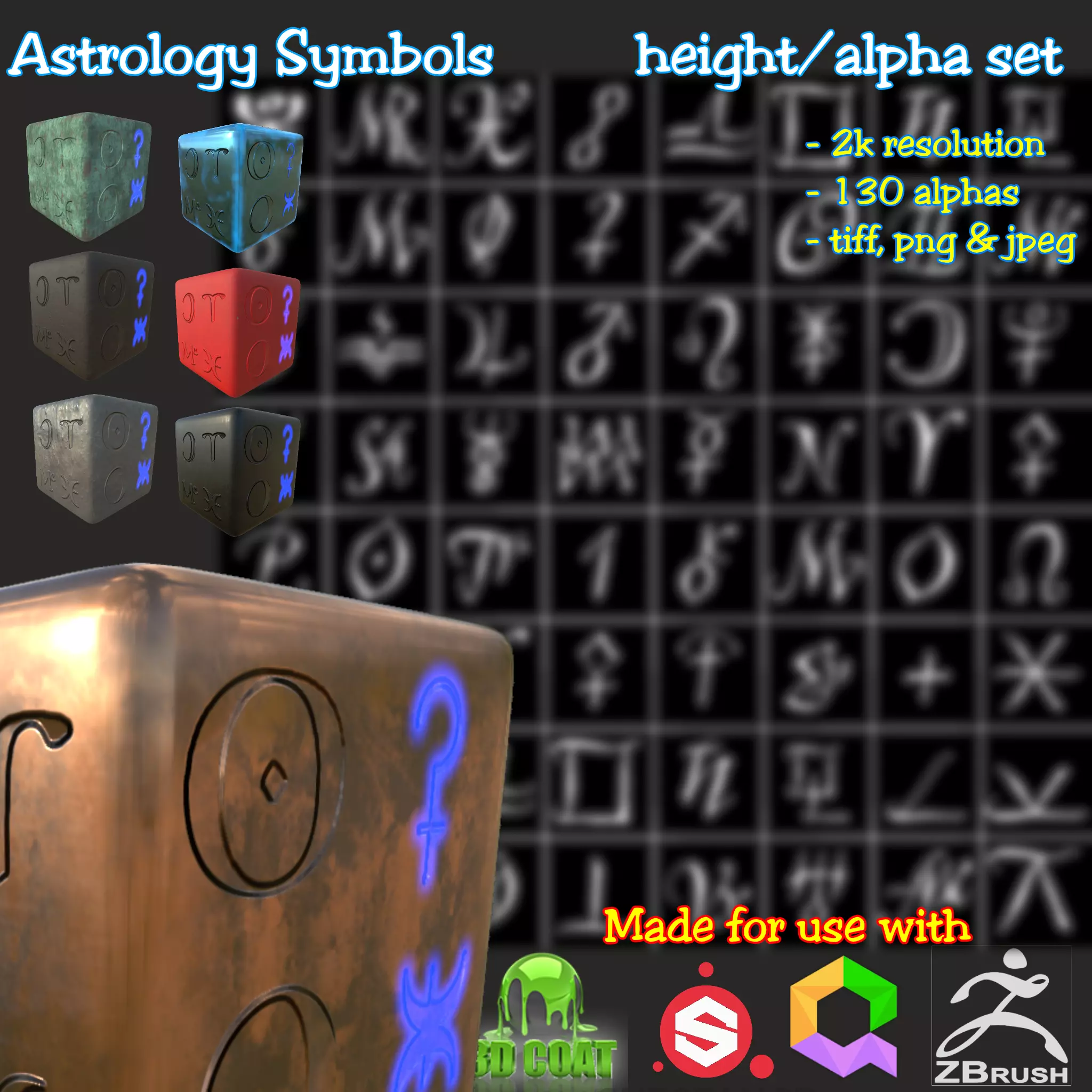 Astrology symbols set Height map Alpha Brushes decals Texture Texture_0