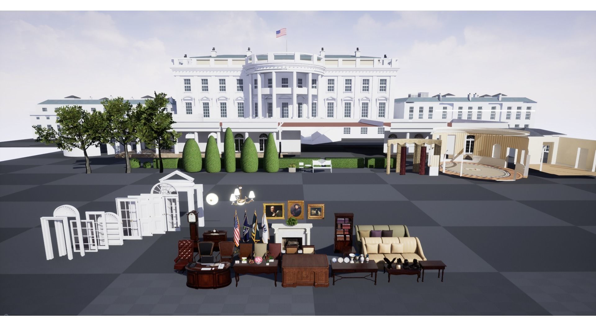 Oval Office of the White House Low-poly 3D model_19
