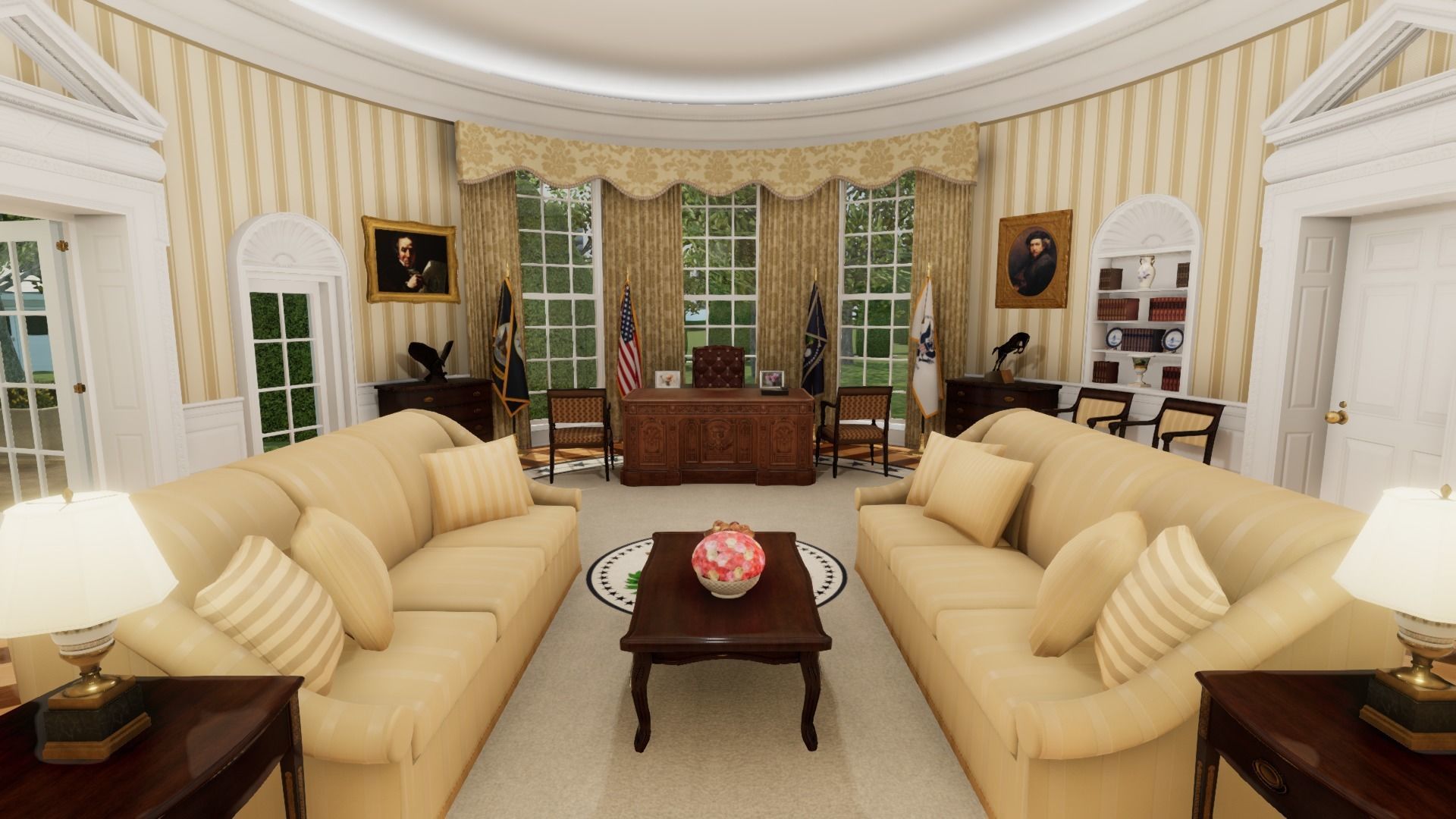 Oval Office of the White House Low-poly 3D model_2