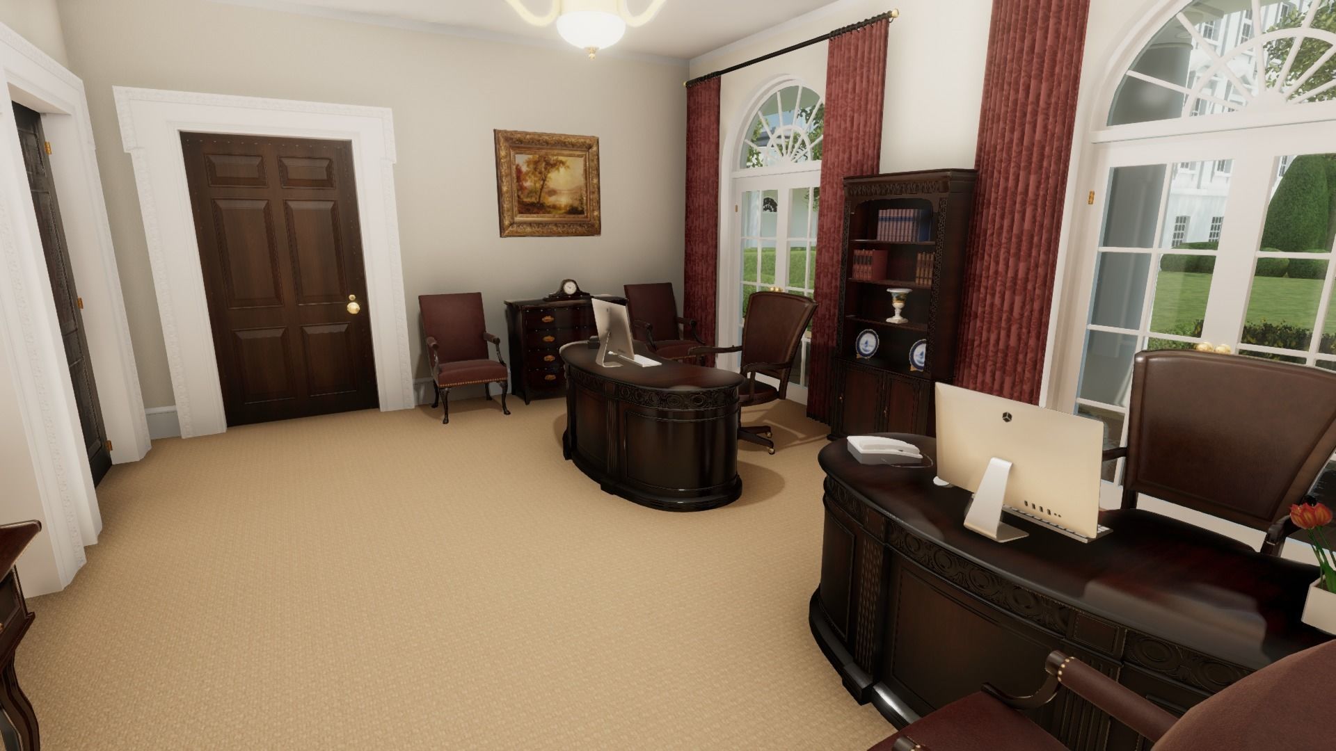 Oval Office of the White House Low-poly 3D model_7