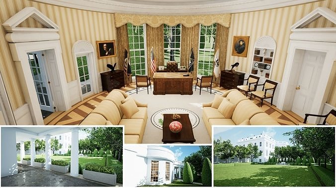 Oval Office of the White House Low-poly 3D model