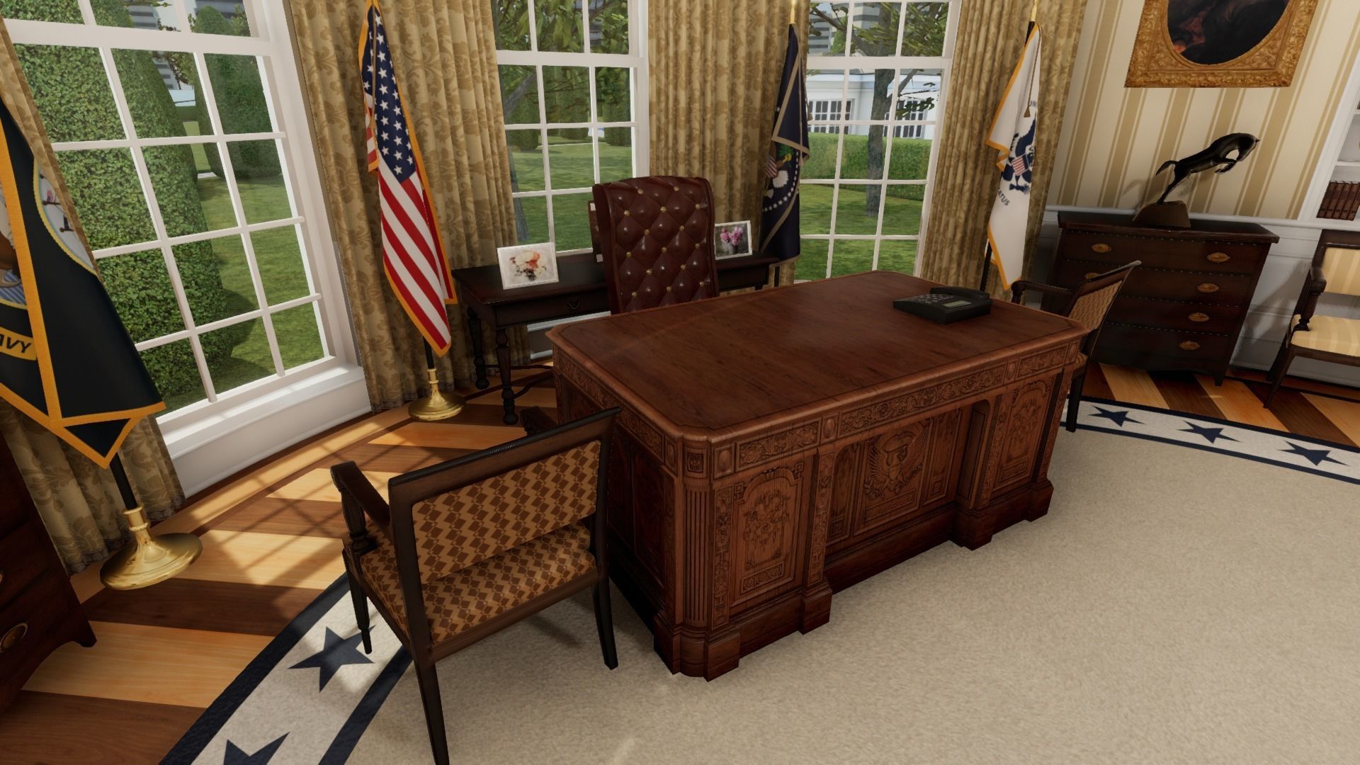 Oval Office of the White House Low-poly 3D model_6