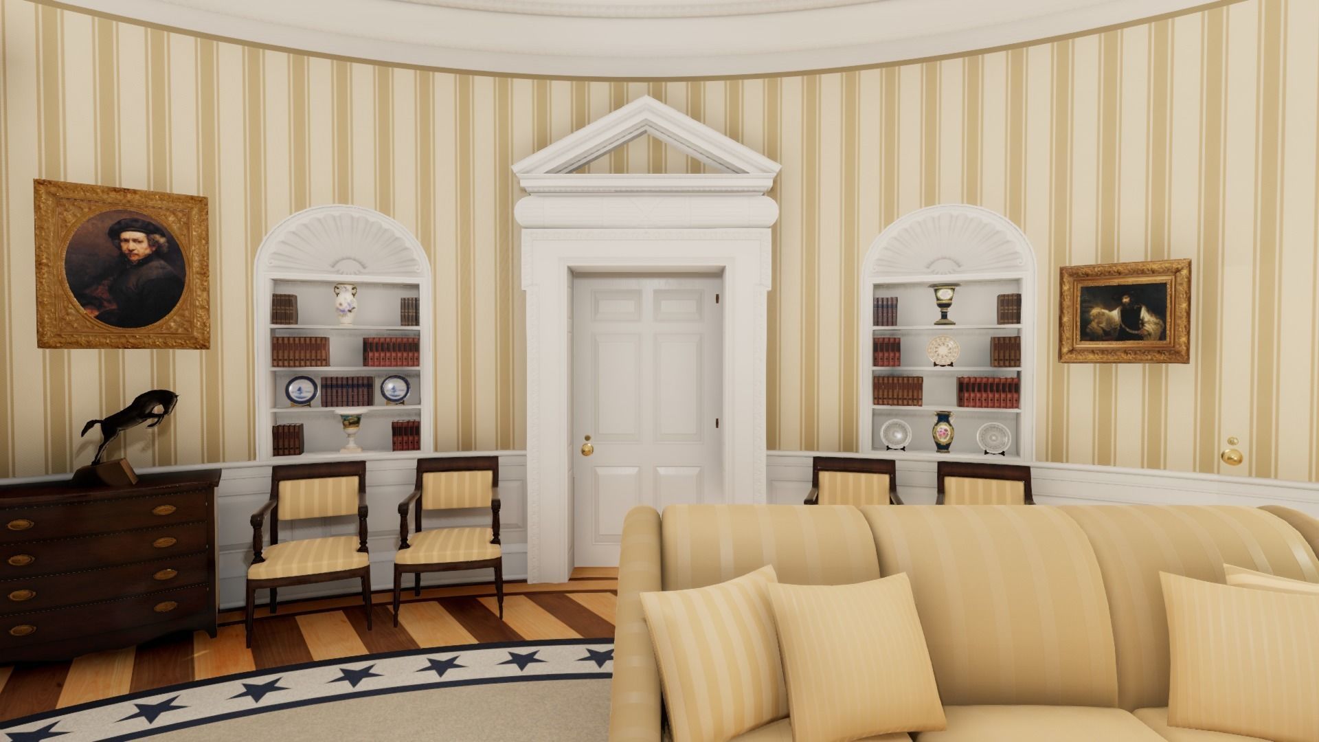 Oval Office of the White House Low-poly 3D model_5