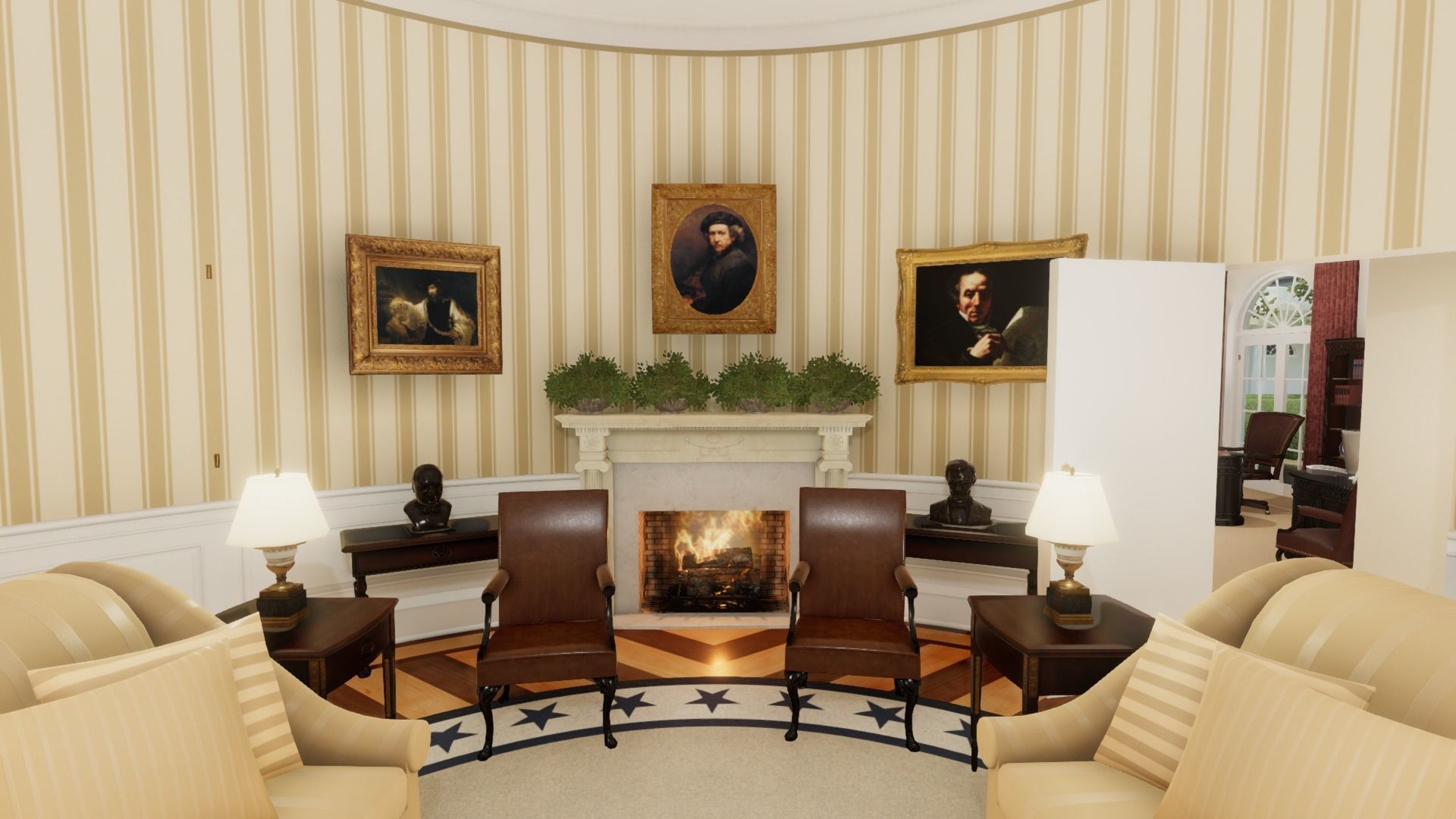 Oval Office of the White House Low-poly 3D model_4