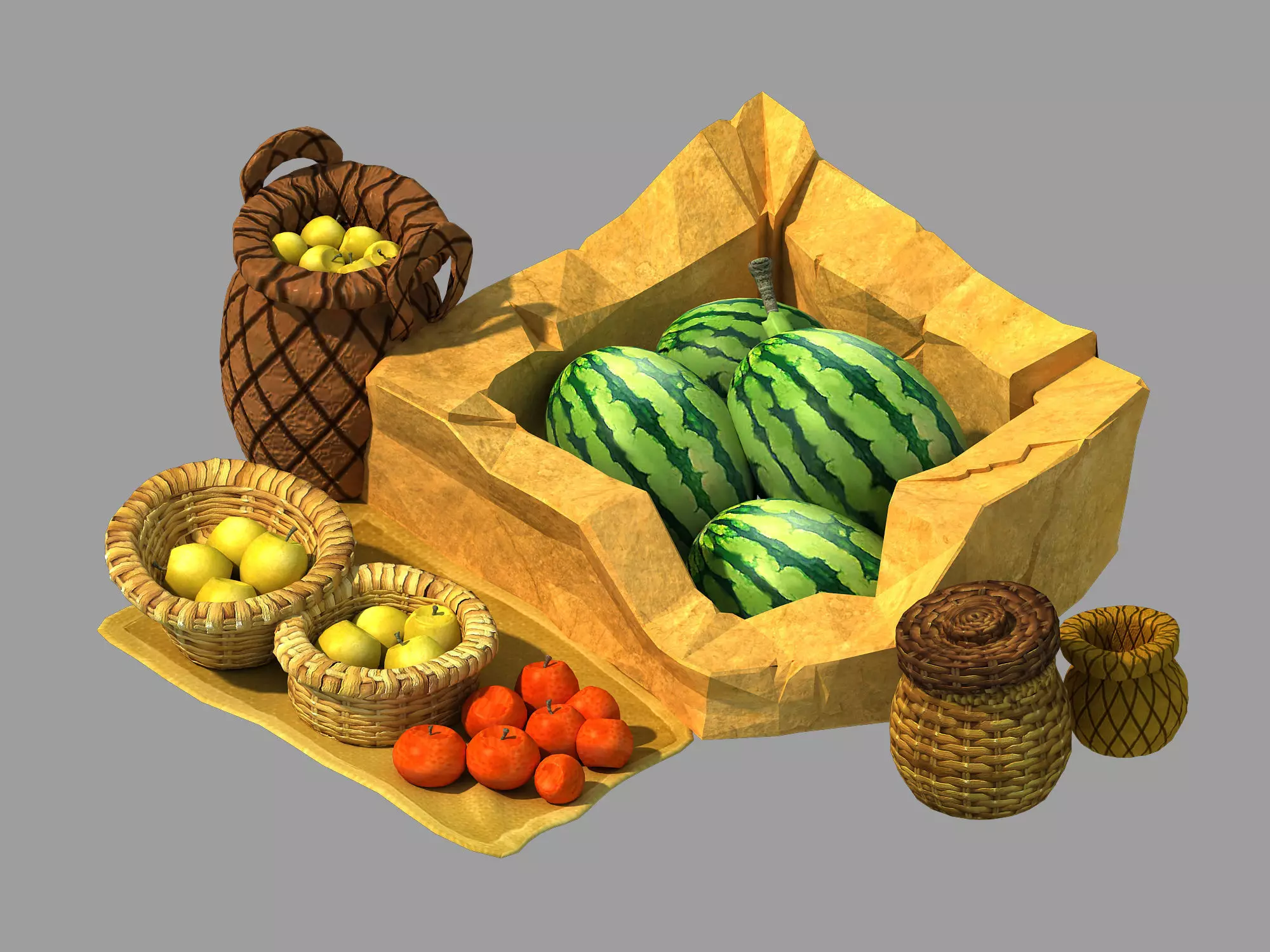 Dynasty City - low grade fruit stand 3D model_0