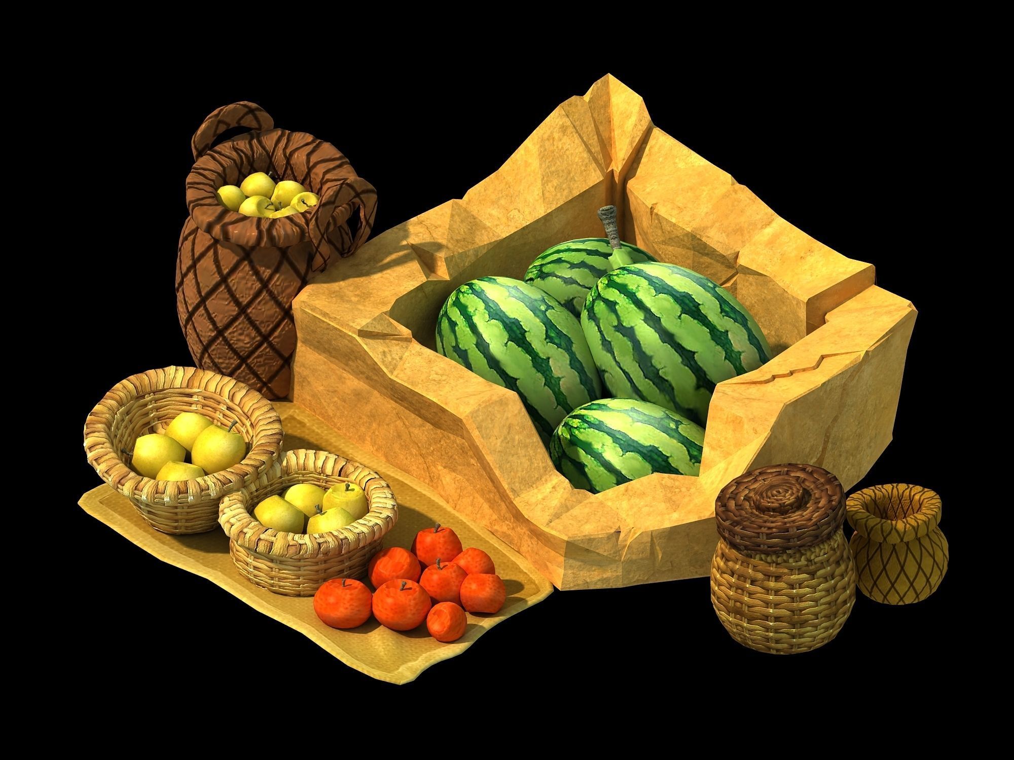 Dynasty City - low grade fruit stand 3D model_1