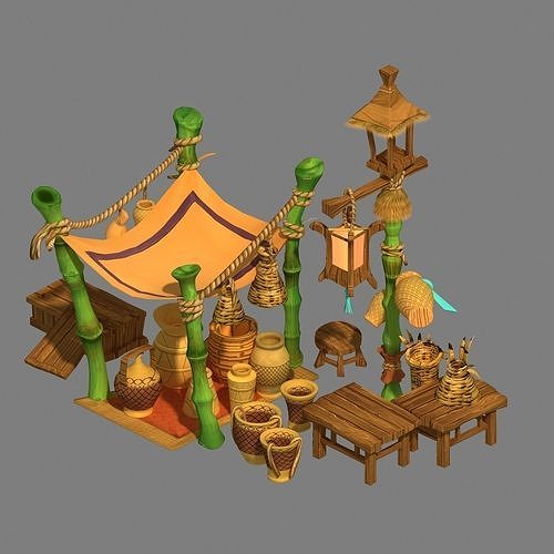Dynasty City - bamboo cage shop 3D model