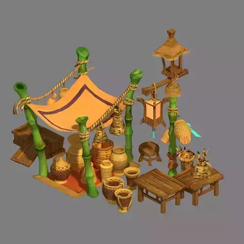 Dynasty City - bamboo cage shop 3D model