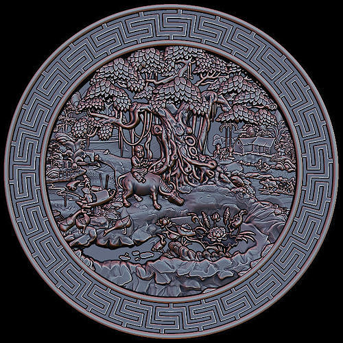 Mural landscape wood carving file stl OBJ and ZTL for CNC 3D print model