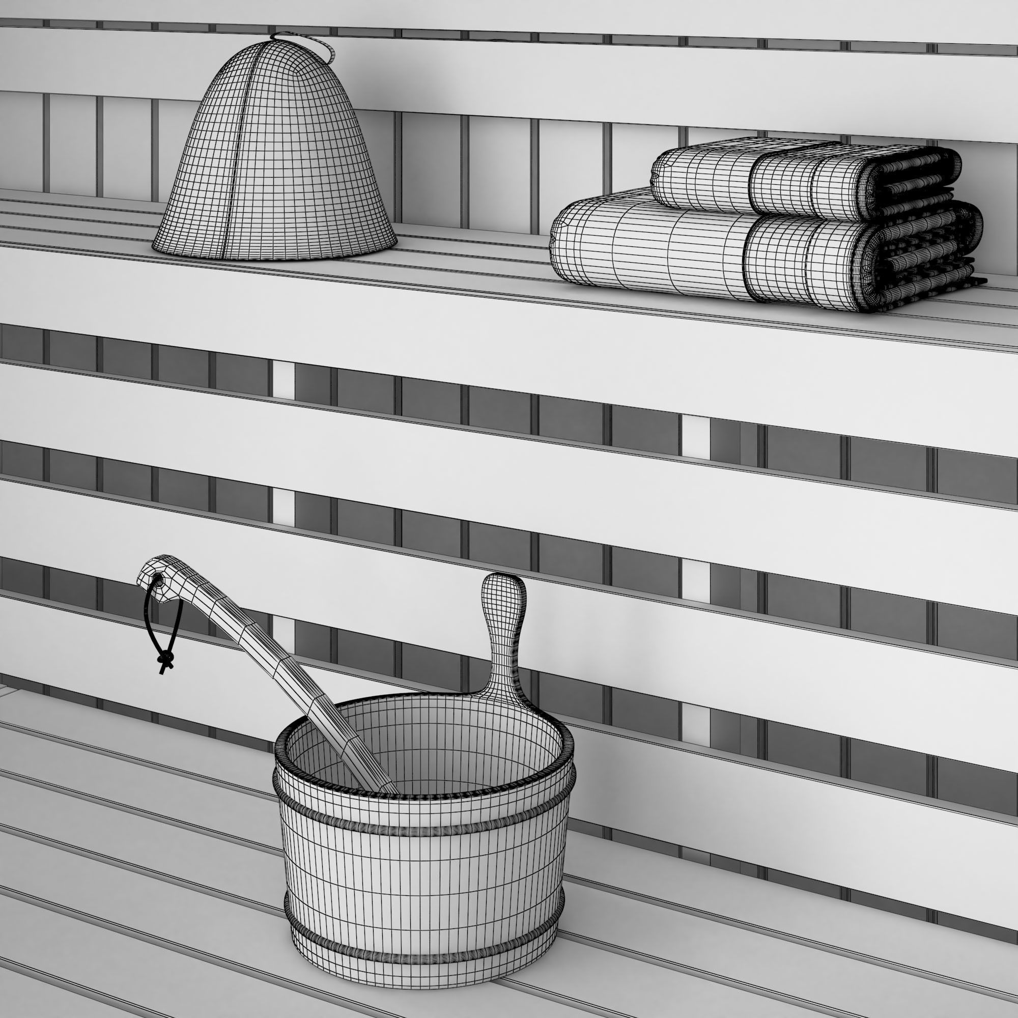 Sauna Set wooden room 3D model_4