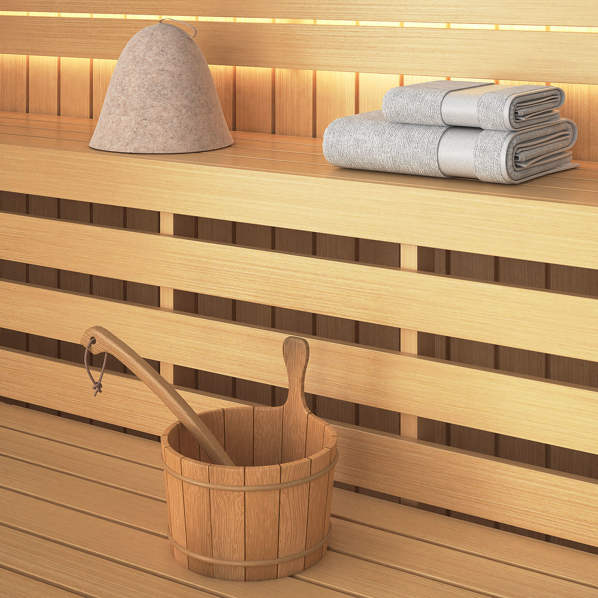 Sauna Set wooden room 3D model_2
