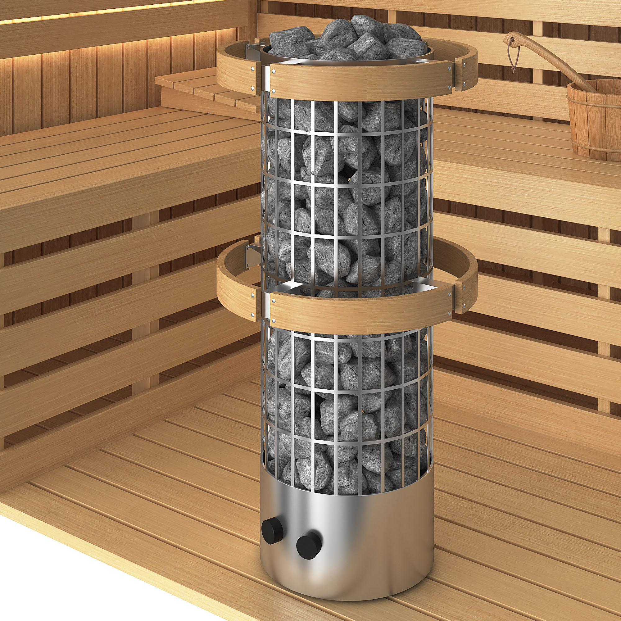 Sauna Set wooden room 3D model_1