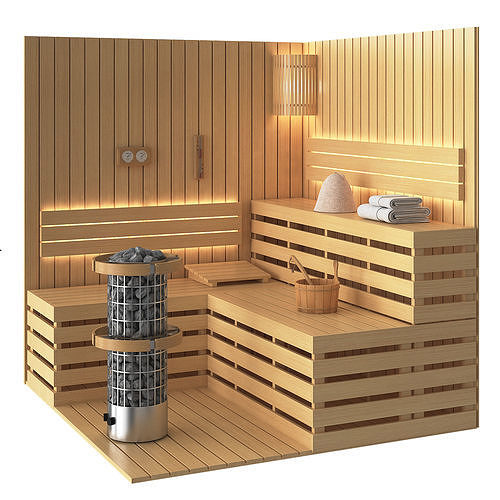 Sauna Set wooden room 3D model
