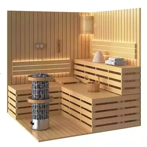 Sauna Set wooden room 3D model