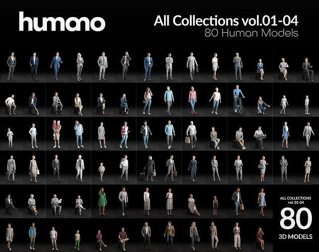 Humano 80 - Library - POSED PEOPLE LIBRARY - 80x 3D models  3D model