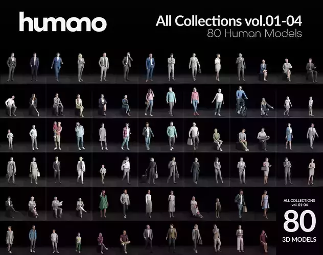 Humano 80 - Library - POSED PEOPLE LIBRARY - 80x 3D models  3D model