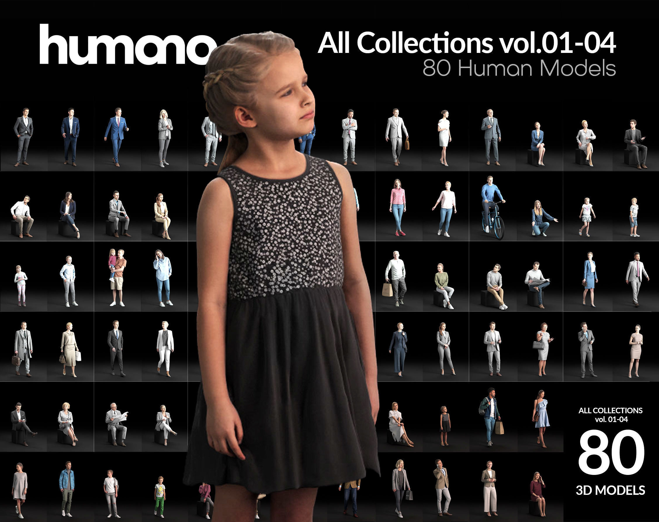 Humano 80 - Library - POSED PEOPLE LIBRARY - 80x 3D models 3D
