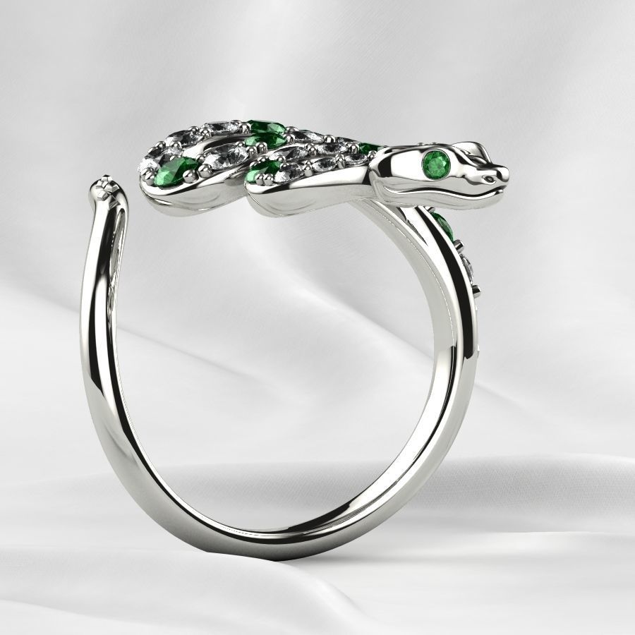 Emerald Gems Snake Open Gold Ring 3D print model_23