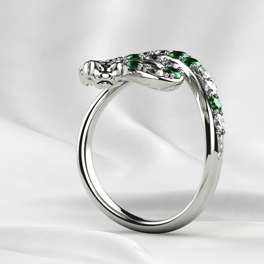 Emerald Gems Snake Open Gold Ring 3D print model_21