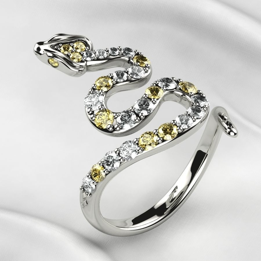 Emerald Gems Snake Open Gold Ring 3D print model_2