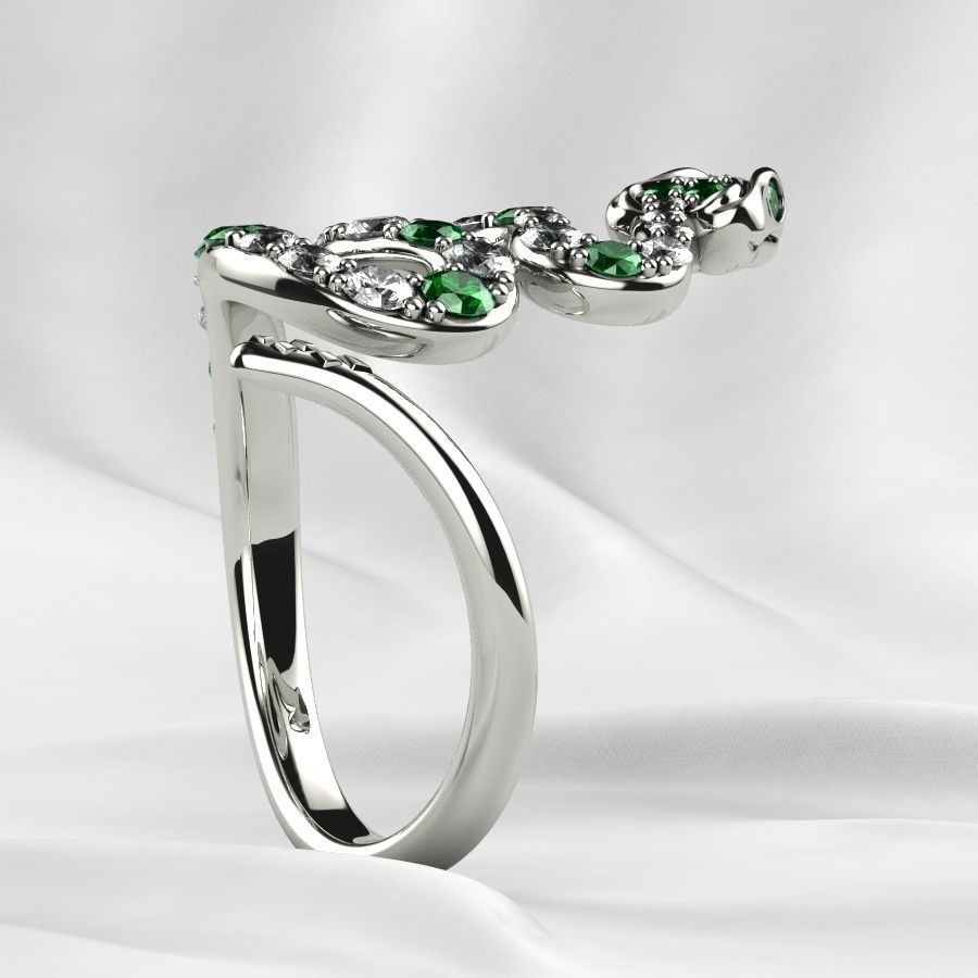 Emerald Gems Snake Open Gold Ring 3D print model_26