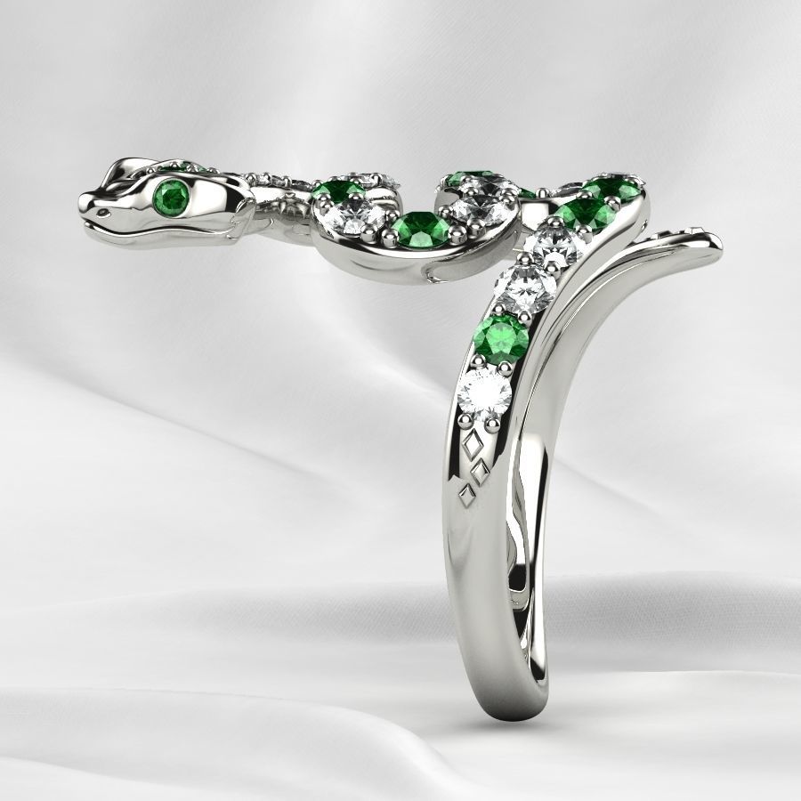 Emerald Gems Snake Open Gold Ring 3D print model_19