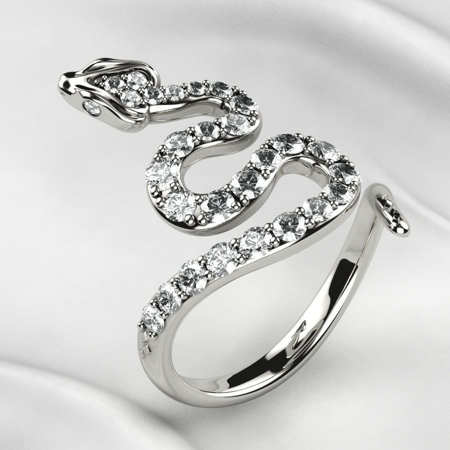 Emerald Gems Snake Open Gold Ring 3D print model_5
